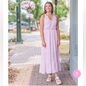 Self Contrast Dress Malibu Maxi Barbiecore Flowy Tiered Lined Slub USA Cotton